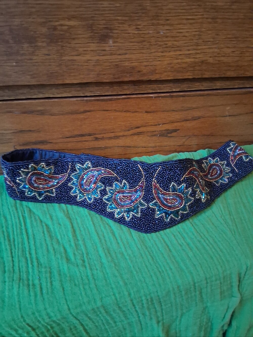 Morgan Taylor Embellished Beaded Hair Belt Paisley Accents SZ Med